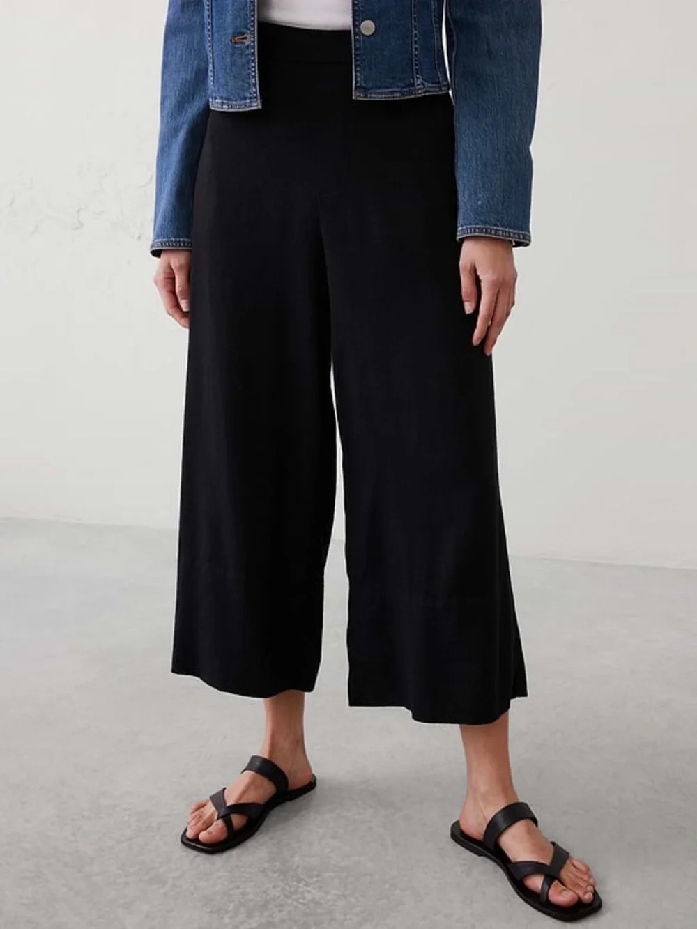 Banana Republic ANYDAY WIDE-LEG HIGH-RISE LINEN-BLEND CROPPED PANT XL Black
